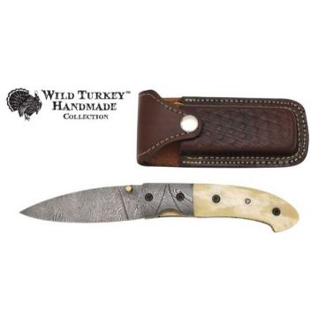 Wild Turkey Handmade Damascus Blade Folding Knife 4.5"
